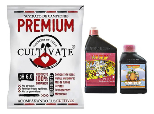 Sustrato Cultivate Premium 25lts Con Top Bloom 1lt Bud 250ml