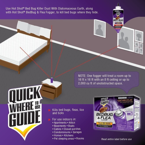 Hot Shot Bed Bug Flea Mata Chinches Pulgas 3 Botes 2oz C/u