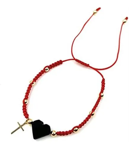 Leslie Boules Pulsera Azabache De Corazón Genuino De Hilo Ro