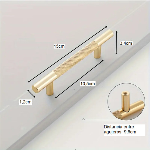 Manija Tirador Barral 96mm Set X2 Cajón Mueble Cocina Inox. Dorado Rayas