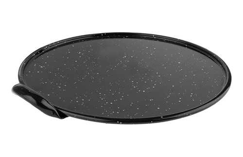 Comal Redondo Peltre Esmaltado 28 Cm Jaspeado Negro Con Asa