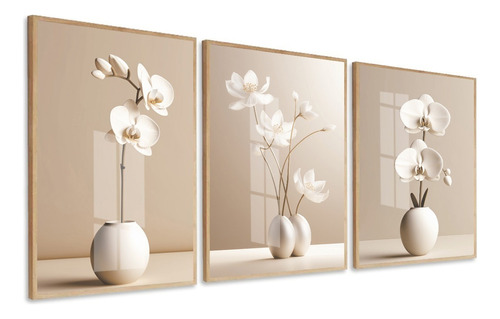 Quadro Decorativo Moderno Pôster Orquídea Flor Bege Vidro