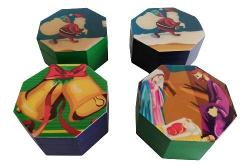 Caja Octogonal Decorada Navidad En Mdf, Técnica Decoupage