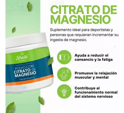 Polvo Con Citrato De Magnesio Sheló Nabel 250g Sin Sabor