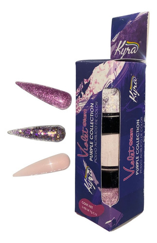 Colección De 3 Polvos Acrílicos. Uñas. Elige Colección. Kyra Color Violet Glam Purple