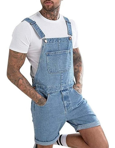Overol Short Hombre Mezclila Casual Rasgado Comfortable Body