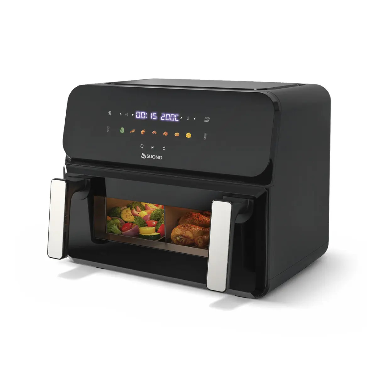 Freidora De Aire Suono Air Fryer Digital 10L Doble Canasto Pantalla Táctil Cocción Independiente