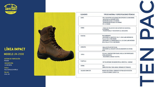 Imagen 10 de 10 de Calzado Seguridad Ten-pac Cuarto De Bota Western Color Café