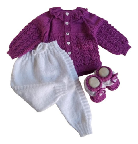 Conjunto Bebé Tejido Talle 2 Violeta Y Blanco Violeta Y Blanco 3-6 M