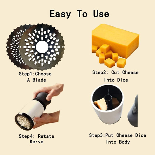 Imagen 5 de 9 de Rallador Para Queso Manual Giratorio Pasta Lasaña Pizza