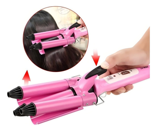 Chapinha Modelador Cabelo Cerâmica Tri-onda Ondulador 127V Cor Rosa 127V JunJun Electrical JJ-928