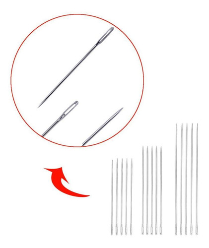 15 Piezas De Agujas De Ojo Grandes Extra Largas Para Coser A