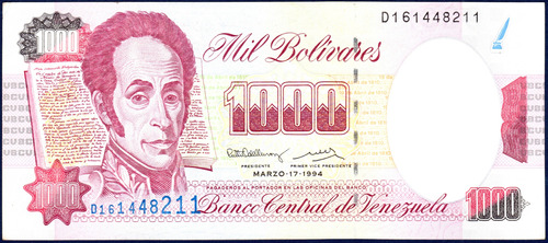 Billete De 1000 Bolívares D9 Marzo 17 1994 Simón Bolívar