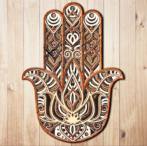 Cuadro Decorativo Mano Hamsa Grabada Meditacion En Madera 