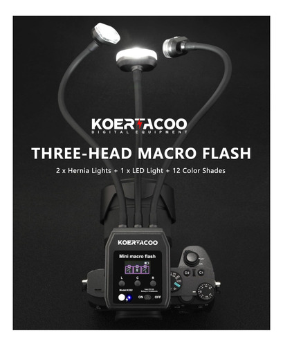 Koertacoo Triple Head Macro Flash, 2 Luces De Xenón (5600k)