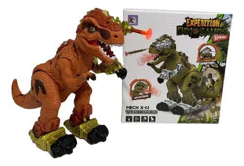 Dinosaurio Camina Tira Humo Sonido Luz Y Dispara Dardo Robot Naranja