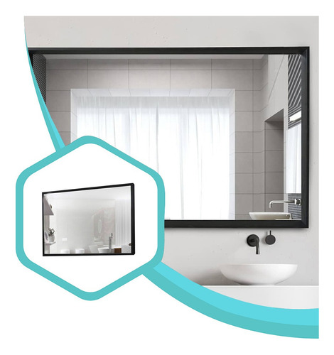 Espejo Rectangular Marco Hierro 90x70 Cm Deco Listo Colgar Marco Negro