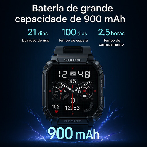 Smart Watch T3 Bluetooth Militar Com Bluetooth E Funções Esp Preto Silicone Preto Preto