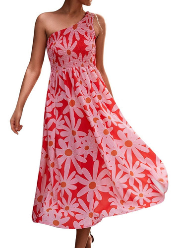 Bibokaoke Travel Dress Dama Summer Floral One Shoulder