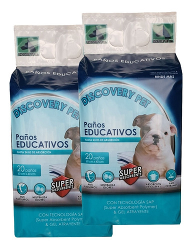 Paños Pañales Entrenamiento Perros 40u 60x40 Discovery Pet