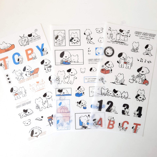 Set De Planchas De Sticker Washi Toby And Caty Kawaii