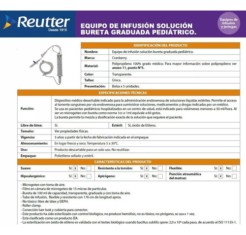 Set Adm Solución Micro-gotas C/bureta 100ml Pack 5 Unid
