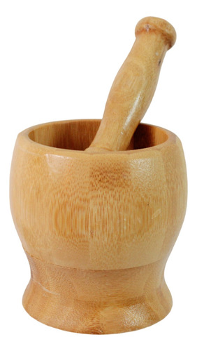 Mortero De Madera Con Maja Machacador Molcajete Bambu 13490