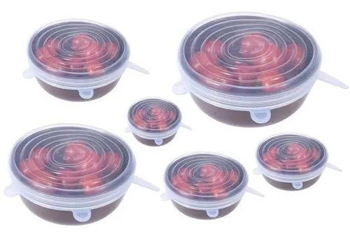 Imagen 2 de 6 de Juego Set De 6 Tapas De Silicona Transparentes Reutilizables