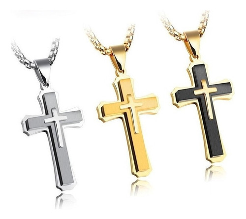 Cristo Jesus. Collar De Cruz Acero Inoxidable Regalo Hombre