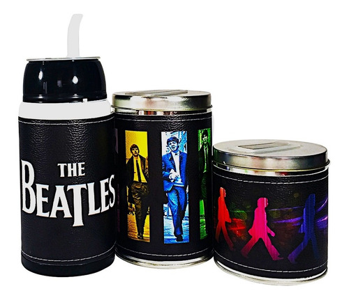 Imagen 1 de 4 de Combo The Beatles Mate Plástico Yerberas Azucareras