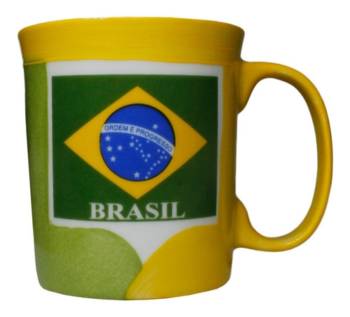 Caneca Em Cerâmica Verde E Amarela Bandeira Do Brasil 250ml