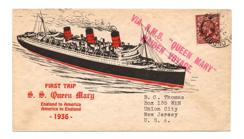 Sobre Buque Queen Mary Primer Viaje Inglaterra América 1936
