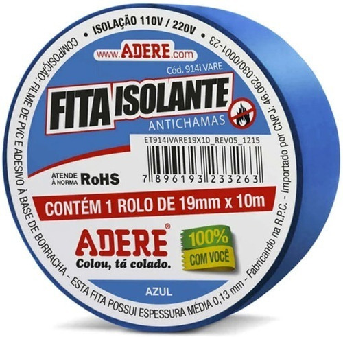 Tape Adere Azul 3/4  X 10 Mts Cinta Aislante