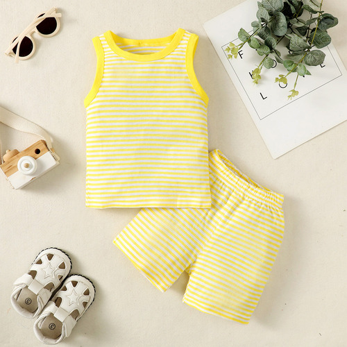 Conjunto De Chaleco Y Pantalón Corto De Algodón Para Bebé Amarillo 12-18 M