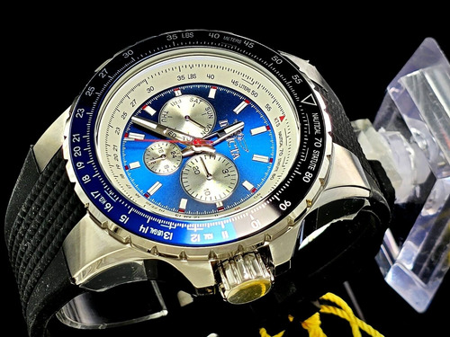 Reloj Invicta Aviator Hombre Plateado Con Correa De Silicona Negro Azul Azul (Reacondicionado)