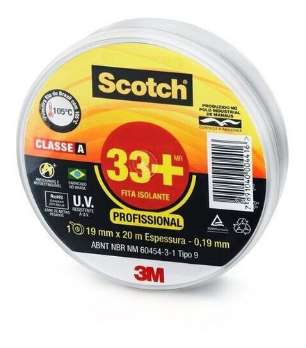 3M SCOTCH 33 cinta aislante 20m 1 unidad negro