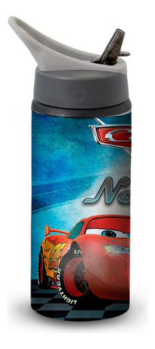 Garrafinha Carros De Bico E Canudo Personalizada Nome 600ml