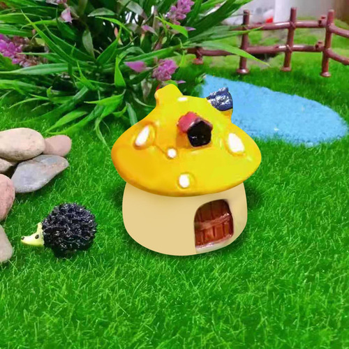 2 Encantadora Mini Casa De Setas, Figurita En Amarillo