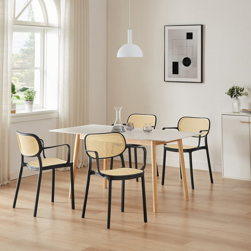 Set De 4 Sillas Plástico Comedor Moderna Cassias Christian+ Liso Negro Beige