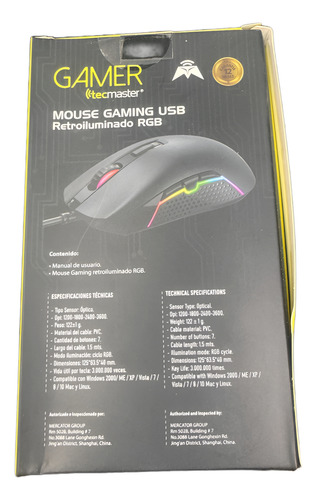 Mouse Gamer Rgb Tecmaster Tm-400509 3600 Dpi Negro