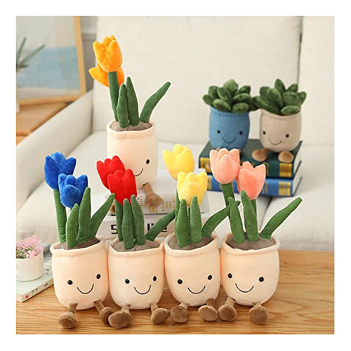 Evlooe 3 Piezas De Suculentas/tulipán De Peluche, Lindos Pe