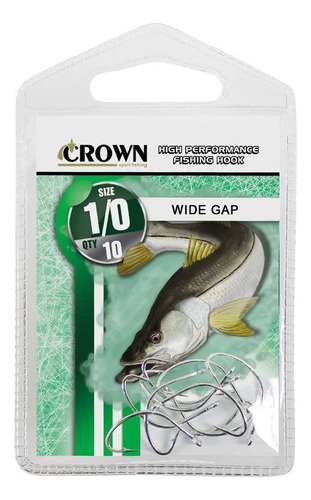 Anzol Wide Gap Crown Nickel Nº 1/0 P/ Pesca Corvina 10un Aço