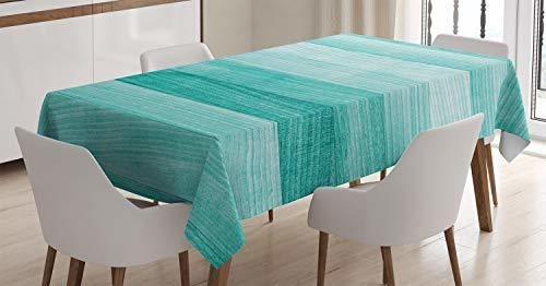 Ambesonne Teal Mantel, Pintado Junta De Madera Con Líne