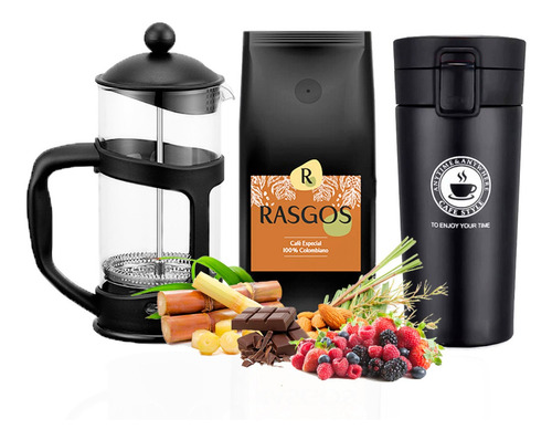 Kit Prensa Francesa 350ml + Vaso Termico + Cafe 350ml