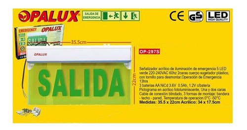 Letrero Señalizador Acrilico Led Salida Op-297 Opalux