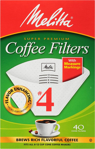 Filtros De Café Cónicos Melitta, #4, Blanco, 40 Unidades