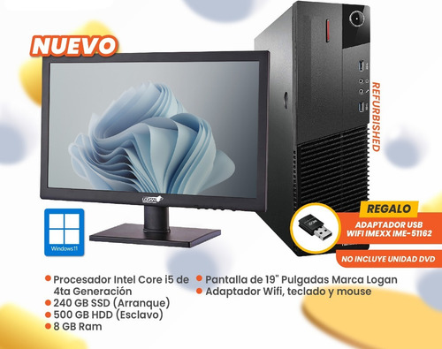 Imagen 2 de 5 de Computadora Pc Lenovo I5 4ta + Monitor 19 8ram + 256ssd