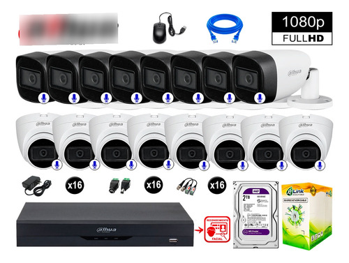 Cámaras Seguridad Kit 16 Con Audio Fhd Disco 2tb Rec Facial