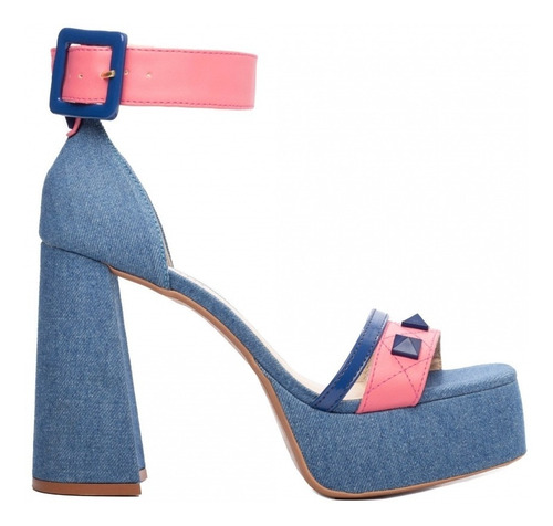 Imagem 4 de 5 de Sandália Meia Pata Salto Alto Grosso 12cm Altura Azul Jeans