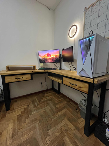 Escritorio Gamer En L 100% Madera De Pino